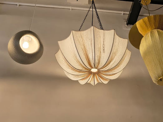 HDC Luxury Cream & White Fabric Pendant Light with Soft Ambient Glow for Dining & Living Spaces