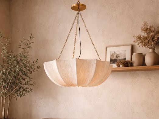 HDC Luxury Cream & White Fabric Pendant Light with Soft Ambient Glow for Dining & Living Spaces