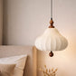 HDC Modern Cream & Walnut Fabric Pendant Hanging Light with Wooden Accent for Living Room, Bedroom