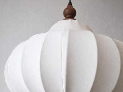 HDC Modern Cream & Walnut Fabric Pendant Hanging Light with Wooden Accent for Living Room, Bedroom