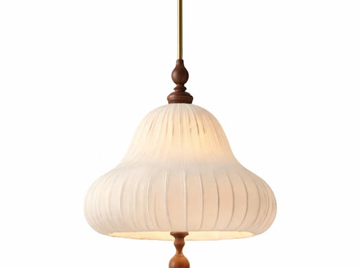 HDC Modern Cream & Walnut Fabric Pendant Hanging Light with Wooden Accent for Living Room, Bedroom