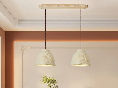 HDC White/Beige 2 Light Modern Floral Embossed Resin Pendant Light for Living Room