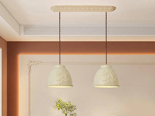 HDC White/Beige 2 Light Modern Floral Embossed Resin Pendant Light for Living Room