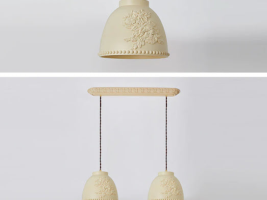 HDC White/Beige 2 Light Modern Floral Embossed Resin Pendant Light for Living Room