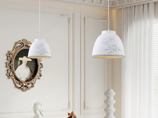HDC White/Beige 1 Light Modern Floral Embossed Resin Pendant Light for Living Room