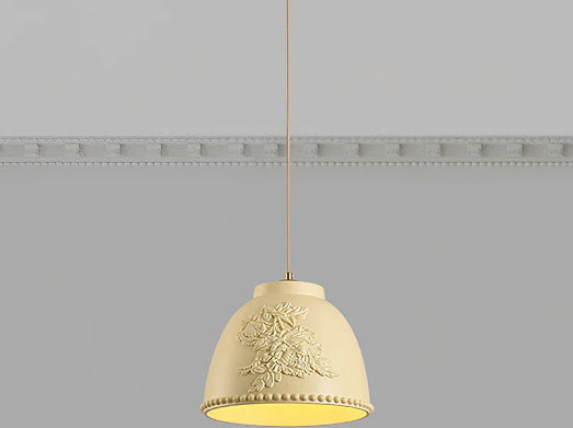HDC White/Beige 1 Light Modern Floral Embossed Resin Pendant Light for Living Room