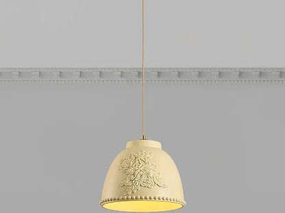 HDC White/Beige 1 Light Modern Floral Embossed Resin Pendant Light for Living Room