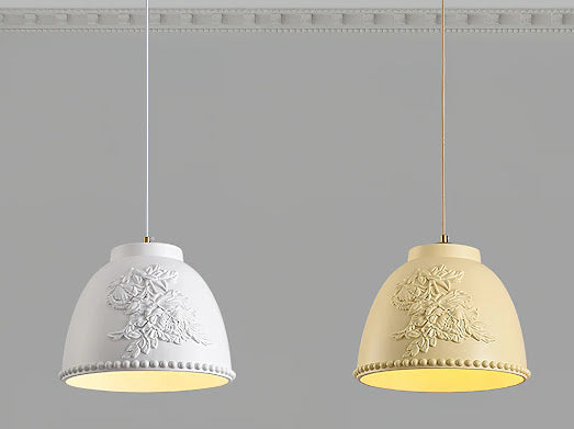 HDC White/Beige 2 Light Modern Floral Embossed Resin Pendant Light for Living Room
