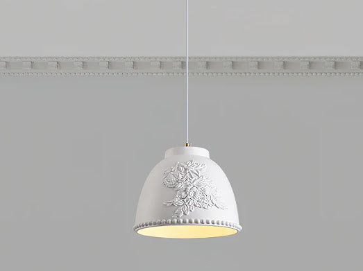 HDC White/Beige 1 Light Modern Floral Embossed Resin Pendant Light for Living Room