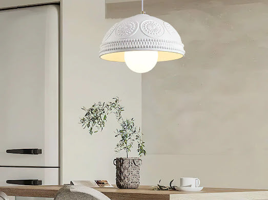 HDC Modern White/Beige 1 Light Resin Dome Pendant Light for Bedroom, Living Room