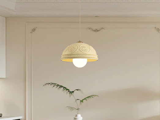 HDC Modern White/Beige 1 Light Resin Dome Pendant Light for Bedroom, Living Room