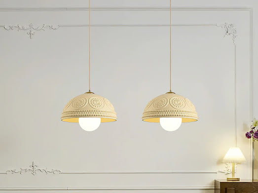 HDC Modern White/Beige 2 Light Resin Dome Pendant Light for Bedroom, Living Room