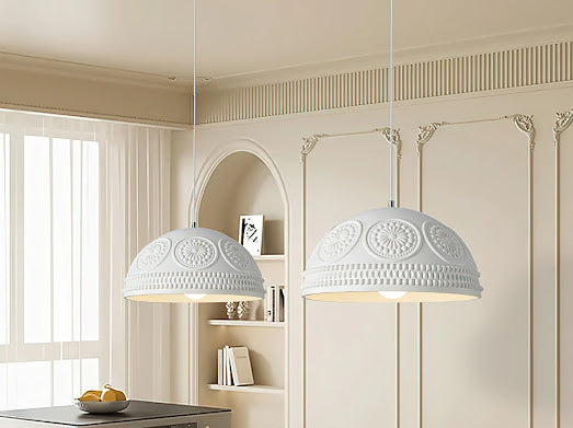 HDC Modern White/Beige 1 Light Resin Dome Pendant Light for Bedroom, Living Room