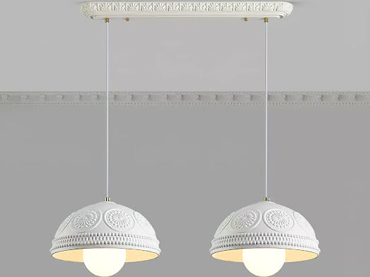 HDC Modern White/Beige 2 Light Resin Dome Pendant Light for Bedroom, Living Room