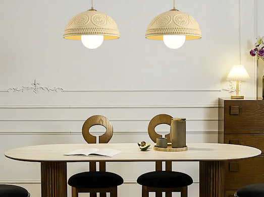 HDC Modern White/Beige 2 Light Resin Dome Pendant Light for Bedroom, Living Room