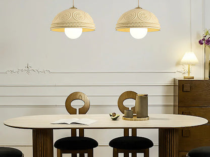 HDC Modern White/Beige 2 Light Resin Dome Pendant Light for Bedroom, Living Room