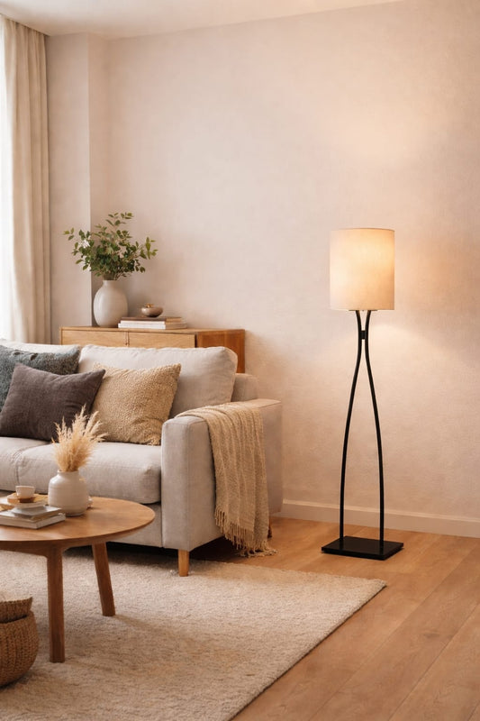 HDC Modern Black Fabric Floor Lamp for Living Room & Bedroom