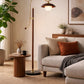 HDC Modern Walnut Wood Floor Lamp with Frosted Glass Shade for Bedroom, Living Room