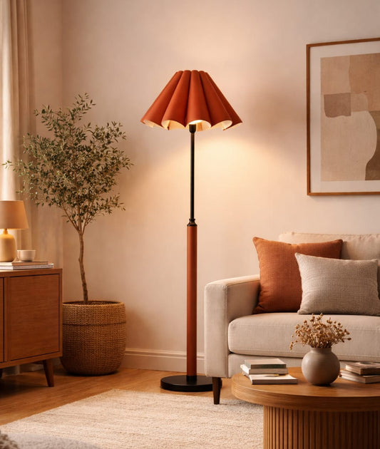 HDC Modern Maroon Metal Floor Lamp with Pleated Shade