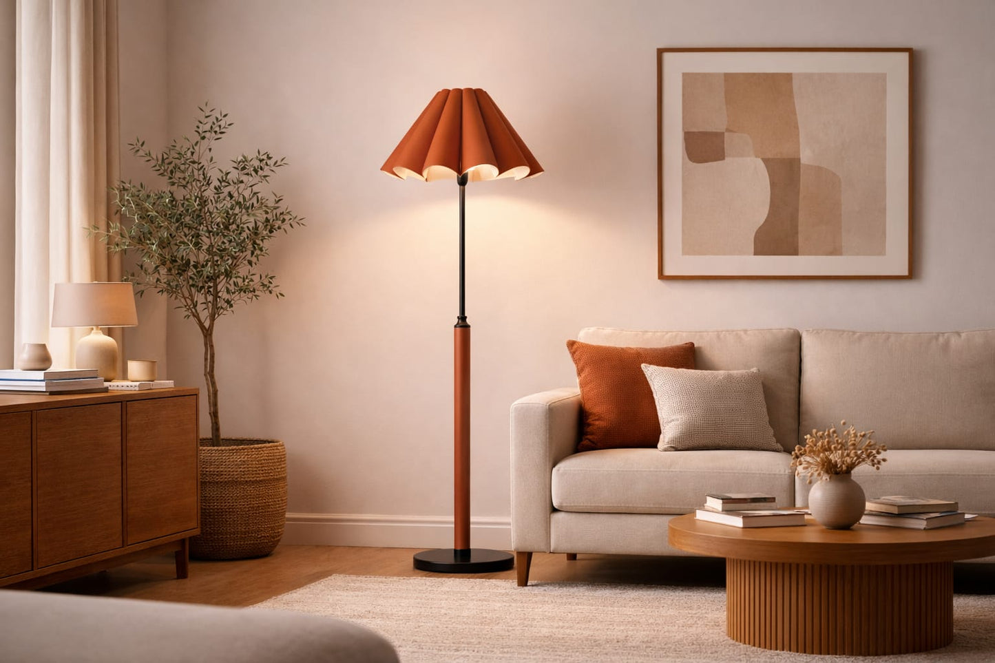 HDC Modern Maroon Metal Floor Lamp with Pleated Shade