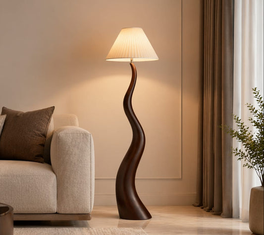 HDC Modern Resin Floor Lamp with Fabric Shade for Bedroom, Living Room
