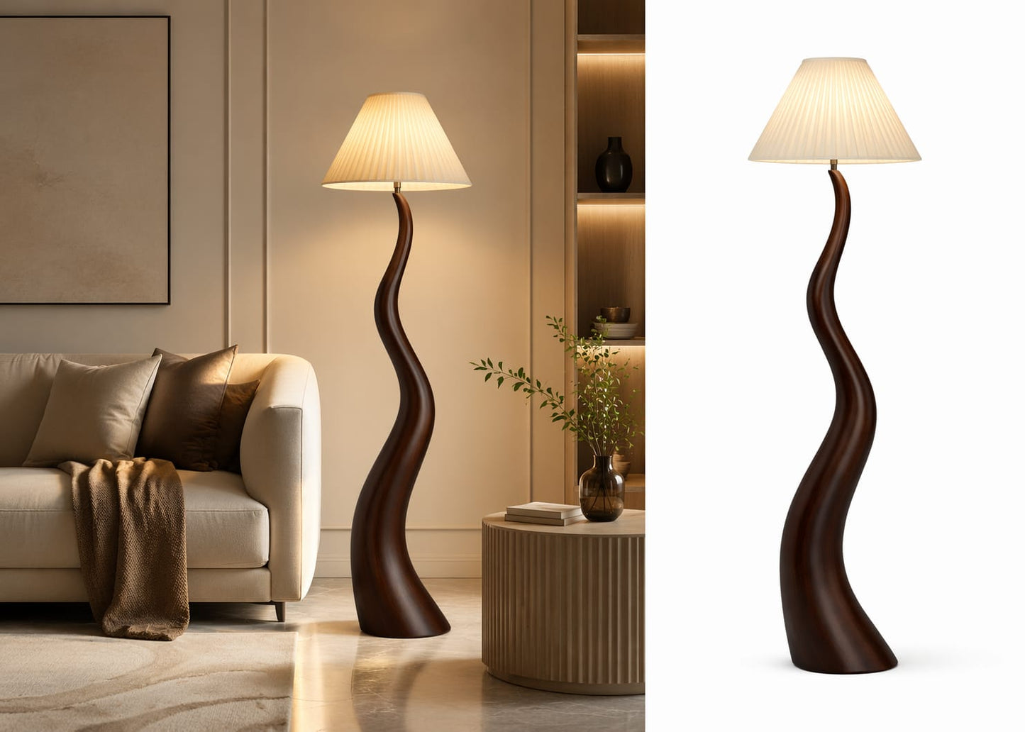 HDC Modern Resin Floor Lamp with Fabric Shade for Bedroom, Living Room