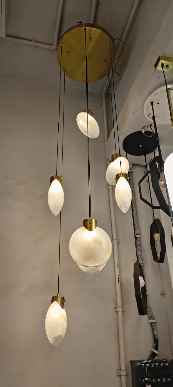 HDC Modern Gold Glass Cluster Pendant Light for Bedroom, Living Room