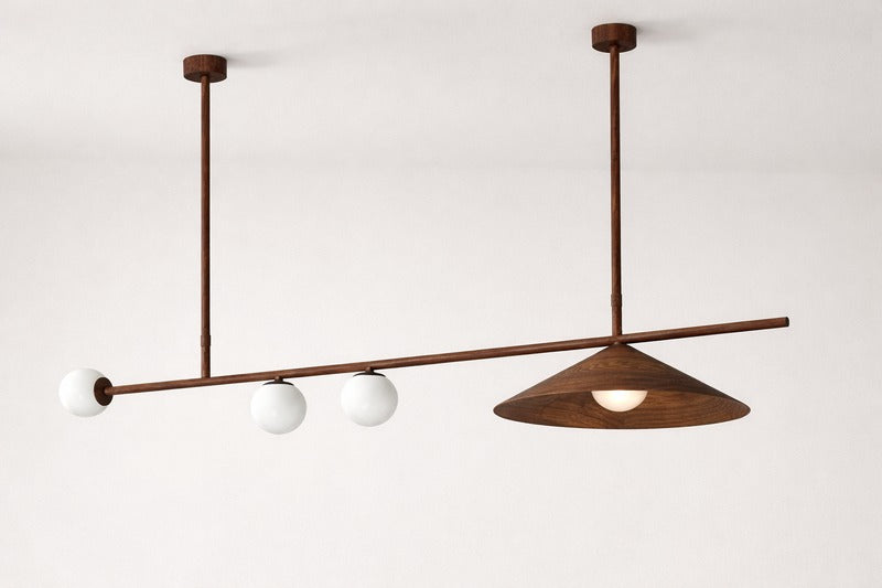 HDC Modern Wooden Linear Pendant Chandelier for Dining & Living Spaces