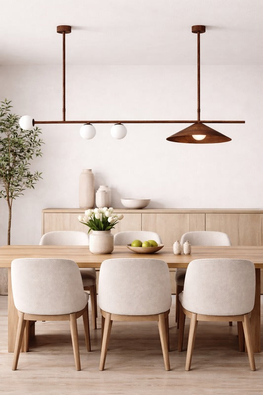 HDC Modern Wooden Linear Pendant Chandelier for Dining & Living Spaces
