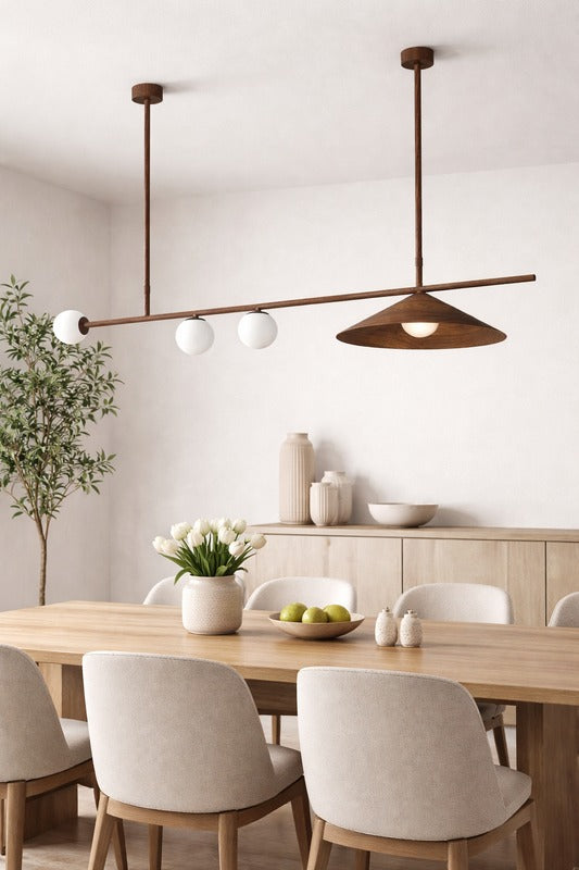 HDC Modern Wooden Linear Pendant Chandelier for Dining & Living Spaces