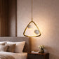 HDC Modern Round/Square/Triangle Travertine Brass LED Pendant Light for Bedroom, Living Room