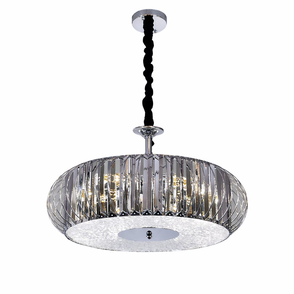 HDC Modern 500mm Crystal Drum Chandelier in Chrome & Smokey Finish