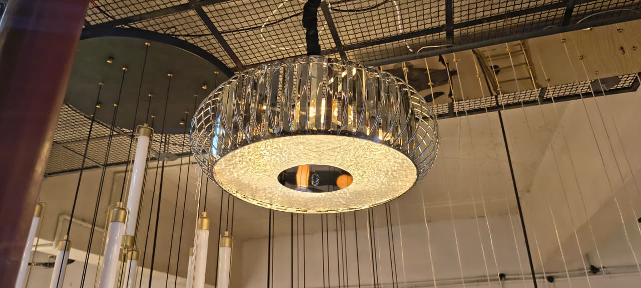 HDC Modern 500mm Crystal Drum Chandelier in Chrome & Smokey Finish