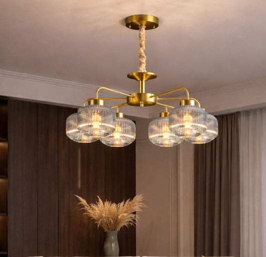 HDC Luxury Gold & Smokey Glass 6-Light Chandelier for Bedroom, Living Room