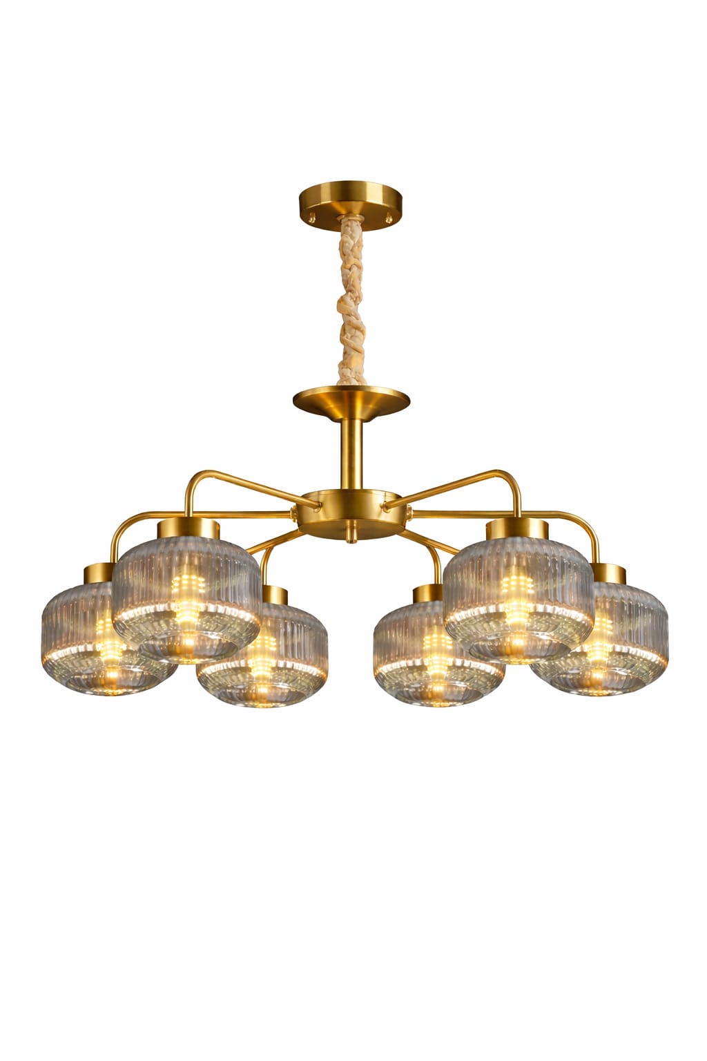 HDC Luxury Gold & Smokey Glass 6-Light Chandelier for Bedroom, Living Room