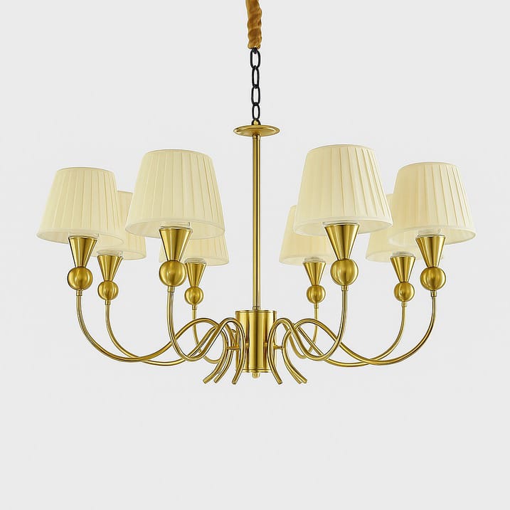 HDC Modern Golden Fabric Shade Chandelier for Bedroom, Living Room