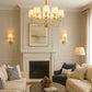HDC Modern Golden Fabric Shade Chandelier for Bedroom, Living Room