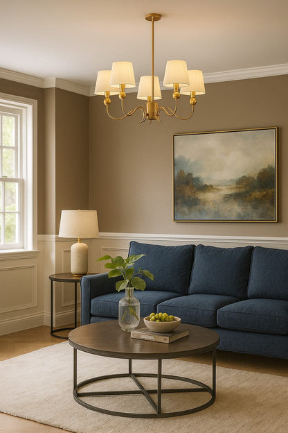 HDC Modern Golden Fabric Shade Chandelier for Bedroom, Living Room