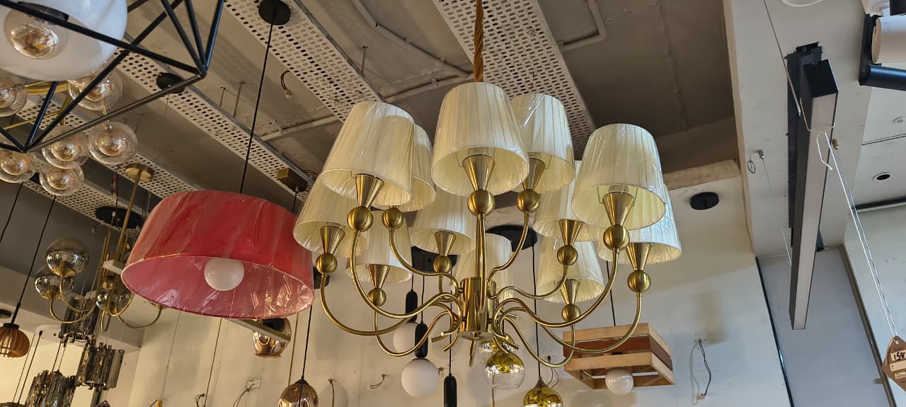 HDC Modern Golden Fabric Shade Chandelier for Bedroom, Living Room