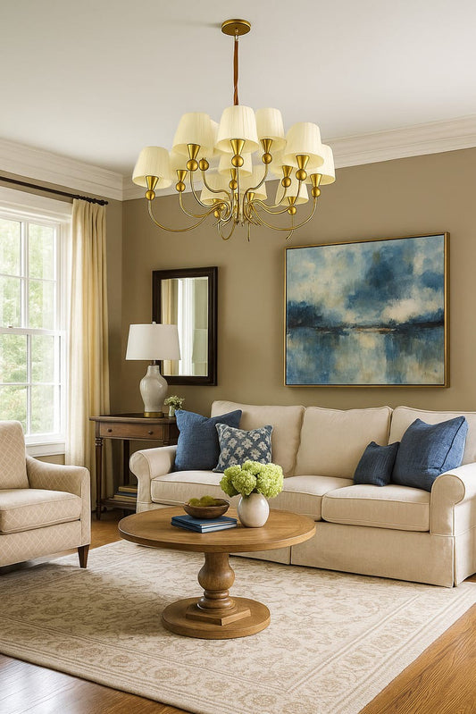 HDC Modern Golden Fabric Shade Chandelier for Bedroom, Living Room