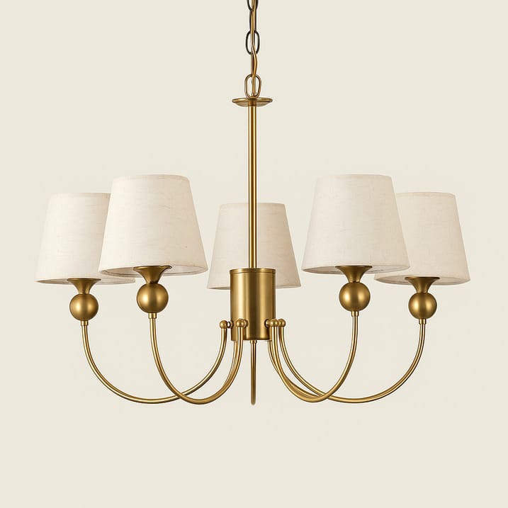 HDC Modern Luxury White Fabric Shade Gold Metal Ceiling Hanging Chandelier
