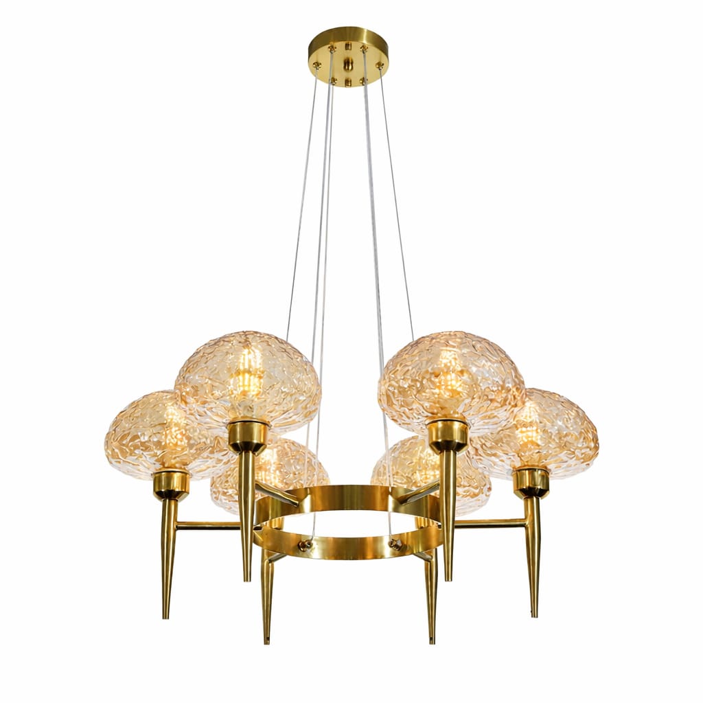 HDC 6 Lights Modern Amber Glass Ring Chandelier for Bedroom, Living Room