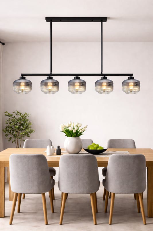 HDC 5 Lights Smokey Glass Linear Chandelier for Bedroom, Living Room