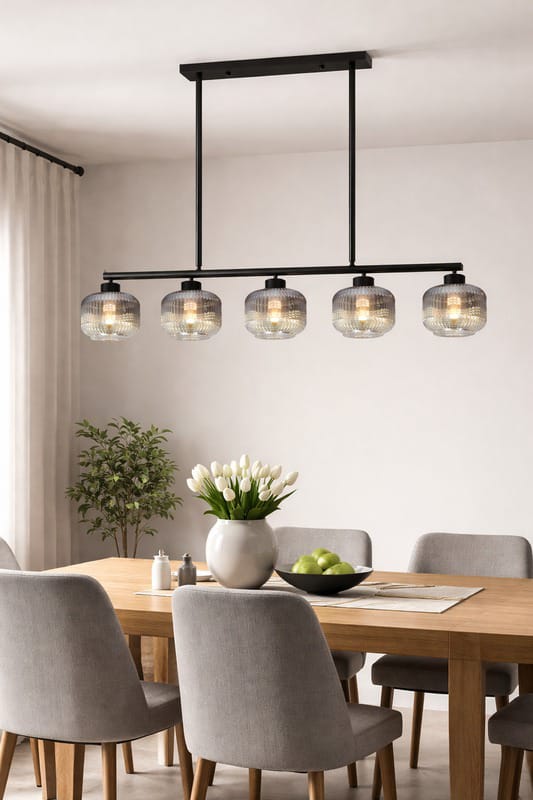HDC 5 Lights Smokey Glass Linear Chandelier for Bedroom, Living Room