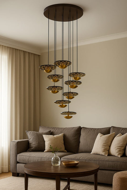 HDC 9 Lights Modern Gold Multi-Tier Cluster Chandelier for Duplex Hall, Staircase