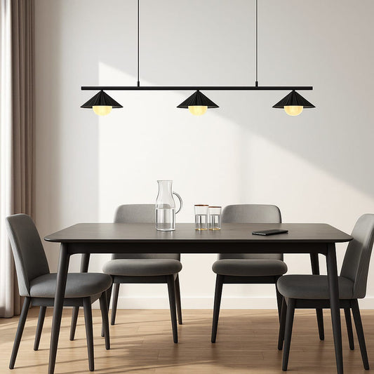 HDC 1200mm Modern Black 3-Light Linear Metal Chandelier for Dining Area, Kitchen Island