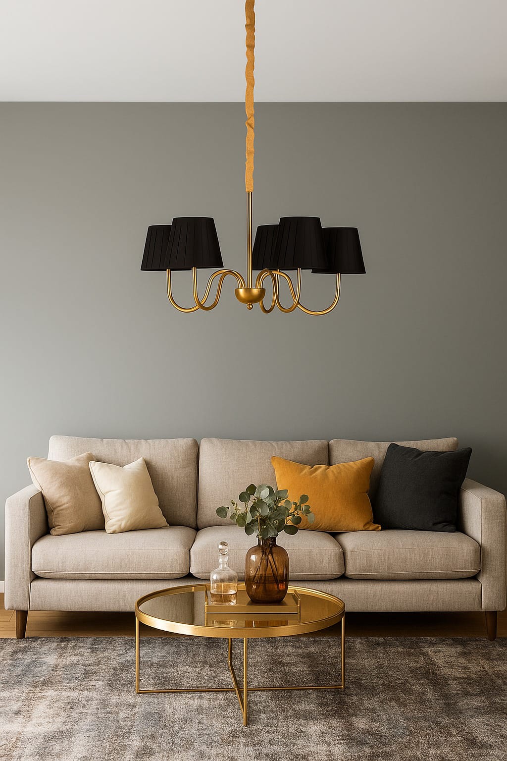 HDC 800mm Luxury Gold & Black Fabric Shade Chandelier for Bedroom, Living Room