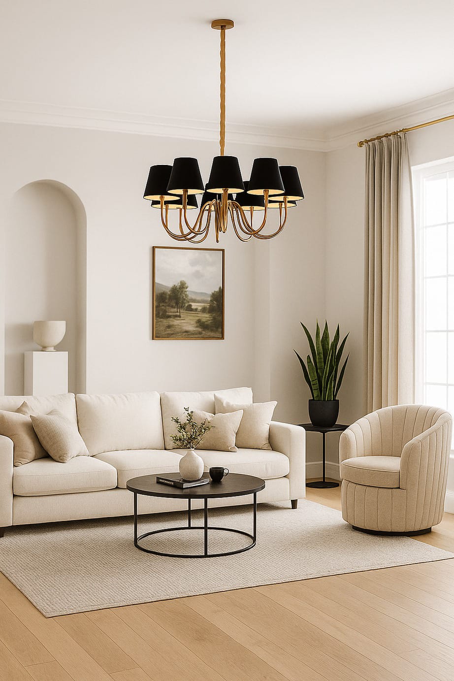 HDC 800mm Luxury Gold & Black Fabric Shade Chandelier for Bedroom, Living Room