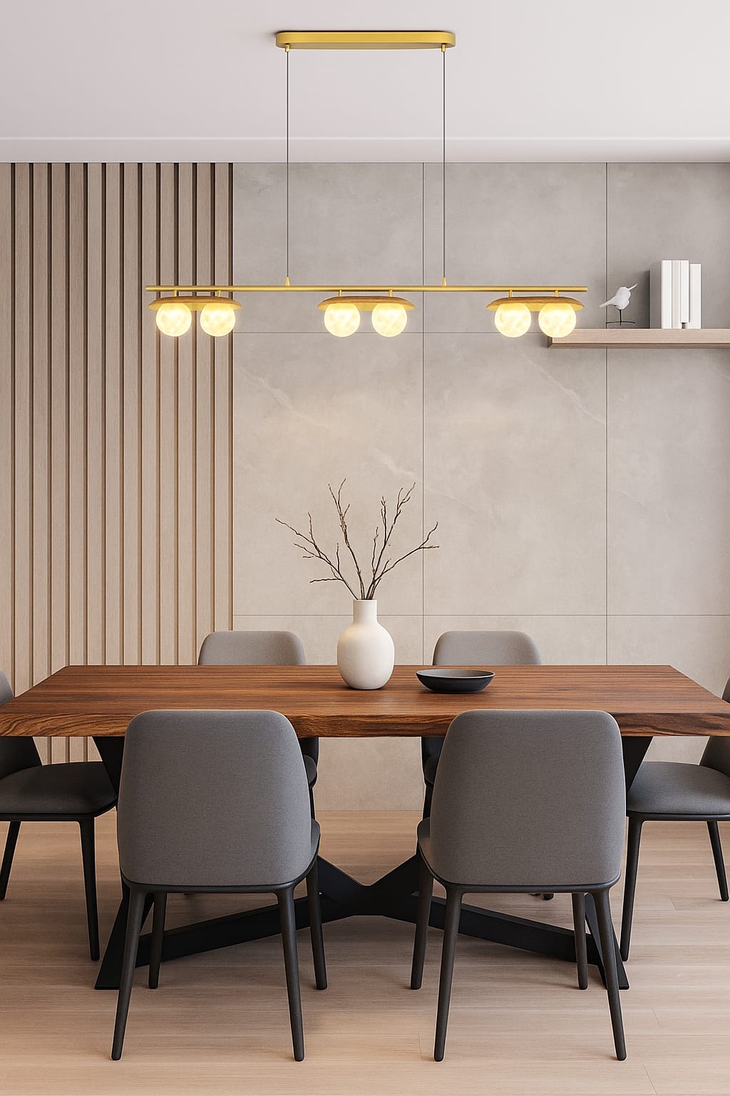 HDC 1200m Modern Gold 6-Light Linear Glass Chandelier for Dining Area, Kitchen Island