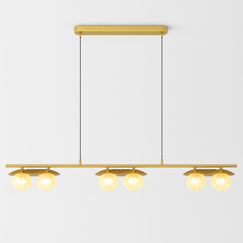 HDC 1200m Modern Gold 6-Light Linear Glass Chandelier for Dining Area, Kitchen Island